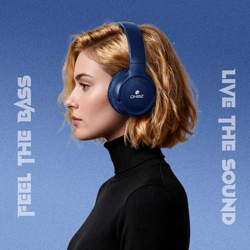 Image of Wireless Bluetooth 5.4 Over-Ear Headphones, Blue, 35 Hour Playtime, 40mm Bass Boosted Drivers, IPX4, Foldable