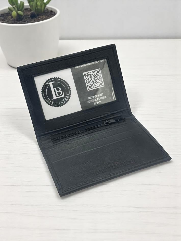LeatherBoss Small Credit Card Holder Wallet With Outside ID3