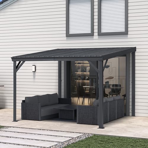 Image of PURPLE LEAF Patio Lean to Gazebo 10' x 10' Easy Frame Setup Zero Maint Grey