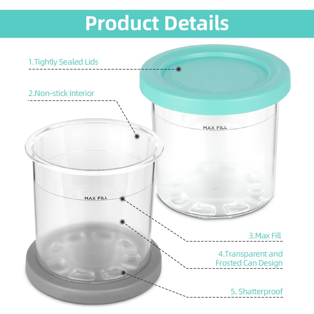 OFFCUP 4 Pack Reusable BPA-Free Ice Cream Pints Containers, 16oz, Compatible with NC301, NC300, NC299AMZ - Image 3