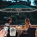 Patio Umbrella Lights Cordless LED Market Table Umbrella Lights with Remote Control Battery Operated Waterproof Parasol String Lights, Fits 6-9 Feet Diameter Outdoor Umbrella Décor (Cold White)