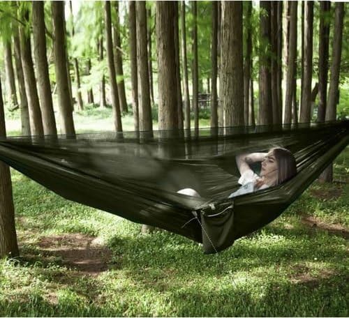 Trizand hamac avec moustiquaire hamacs hamac Outdoor – Double pour Camping, Trekking et bushcraft – imperméable, Ultra-léger et résistant jusqu'à 250 kg – Kaki 25364