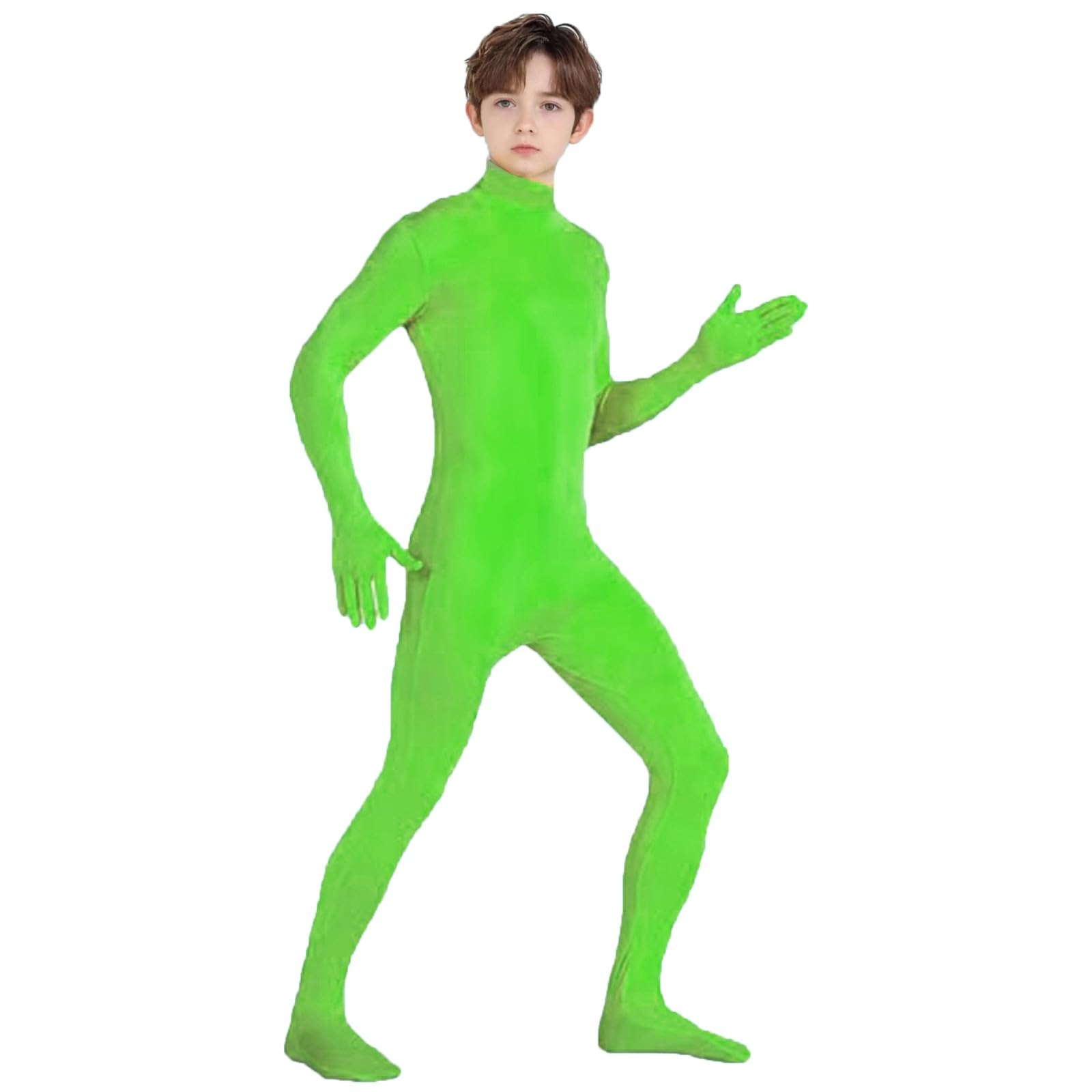 Unisex Kids' Open Face Unitard Full Body Costume Bodysuit for Adults and Kids Stealth Suits for DIY Party Outfit Halloween Cosplay Fancy Dress for Boys Girls UK (Green #2, 8-9 Years) — image 1