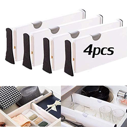Nifogo Separador De Cajones Ajustable, Tabique De Cajones, Divisor De Cajones Organizador, Apto para La Cocina, BañO, HabitacióN, Oficina Y Tocador ，Blanco (4Pcs