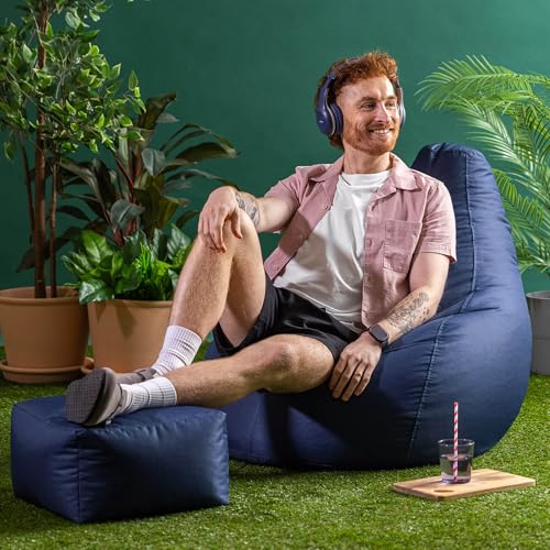 Bean Bag Bazaar Dalton Gaming Sitzsack mit Hocker für Erwachsene, Dunkelblau, Outdoor Sitzsack mit...