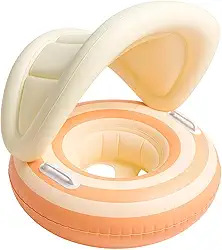 Boia Infantil Piscina Bebê Criança Bote Listrada Inflável com Pezinho e Cobertura de Proteção para Crianças 6 Meses à 5 Anos Acabamento Premium