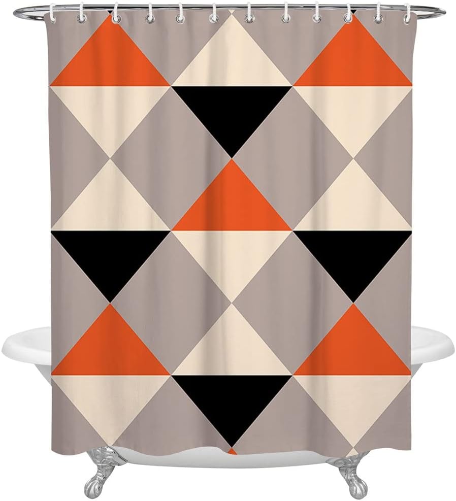 Orange Black Rhombus Triangle Geometry Shower Curtain Home Bath Decoration Polyester Fabric Bathroom Curtain (Color:D, Size:122X183CM)(D 122X183CM)