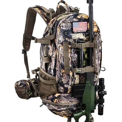 YVLEEN Hunting Backpack, Durable Camo Hunting Packs for Men, Large Capacity Hunting Day Pack for Rifle Bow Gun Cover