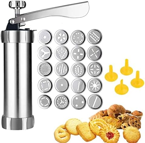 Stainless Steel Cookie Press Machine,Featuring 20 Decorative Stencil Discs and 4 Icing Tips,Deluxe spritz Cookie Press Gun,Cookie Maker,for DIY Biscuit Maker,Baking Decoration Supplies