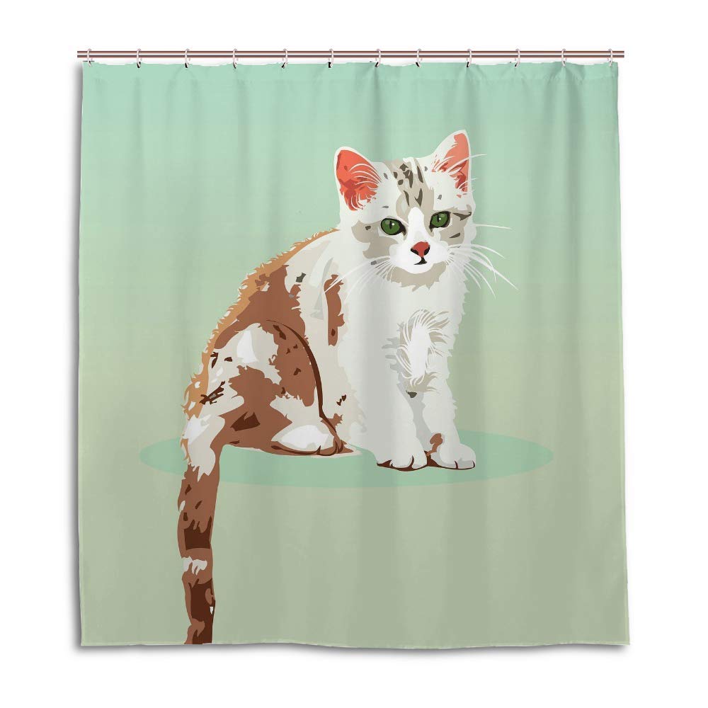 Rideau de douche chat en polyester lavable 72x72 cm avec crochets
