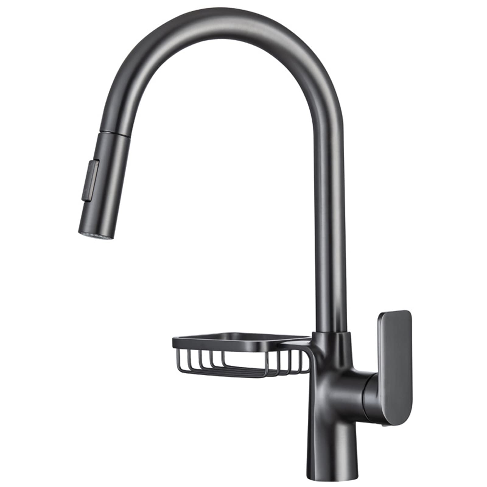 Kitchen Faucet, Brass Faucets with Pull Down Sprayer Gun Black High Arc Single Handle Sink Faucet Shelf