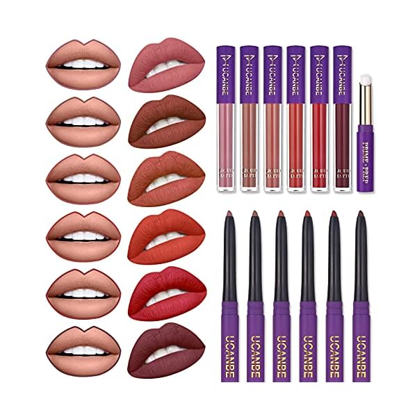 UCANBE-13pcs-Ladys-Night-Lipstick-Makeup-Set-6-Velvety-Matte-Liquid-Lipsticks-6-Matching-Smooth-Lip-Liner-1-Moisturizing-Lip-Gloss-Primer-Waterproof-Long-Lasting-Lip-Make-Up-Gift-Kit UCANBE 13pcs Lady's Night Lipstick Makeup Set, 6 Velvety Matte Liquid Lipsticks + 6 Matching Smooth Lipliner Pencil + 1 Moisturizing Lip Gloss Primer, Waterproof Long Lasting Lip Make Up Gift Kit