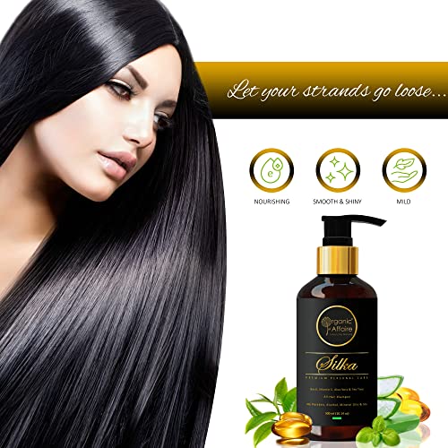 Image of Organic Affaire Silka Natural Shampoo (All-Hair) | Basil, Tea Tree & Aloe Vera | Volumizing Shampoo for Dandruff | Free from Paraben, SLS, Alcohol & Mineral Oil 200ml