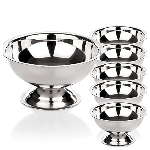 Kerafactum 6 copas de helado, copas de helado, copas de helado, cuenco para helado, forma redonda, cuenco para postre, diámetro de 9 cm, para servir helado de acero inoxidable, cuenco para helado