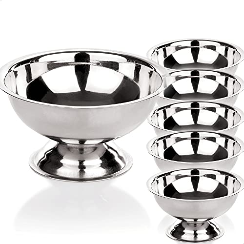 Kerafactum Lot de 6 coupes à glace, cuencos para helados, forme ronde, bol de dessert, diamètre de 9 cm, en acier inoxydable pour servir de la glace
