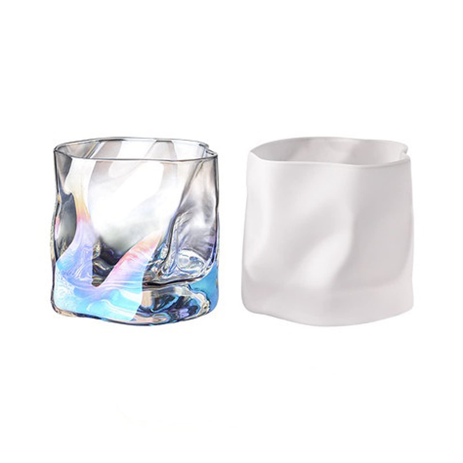 Vasos de whisky de cristal TOMYEUS antiadherentes con diseño ergonómico distorsionado 2 PCS