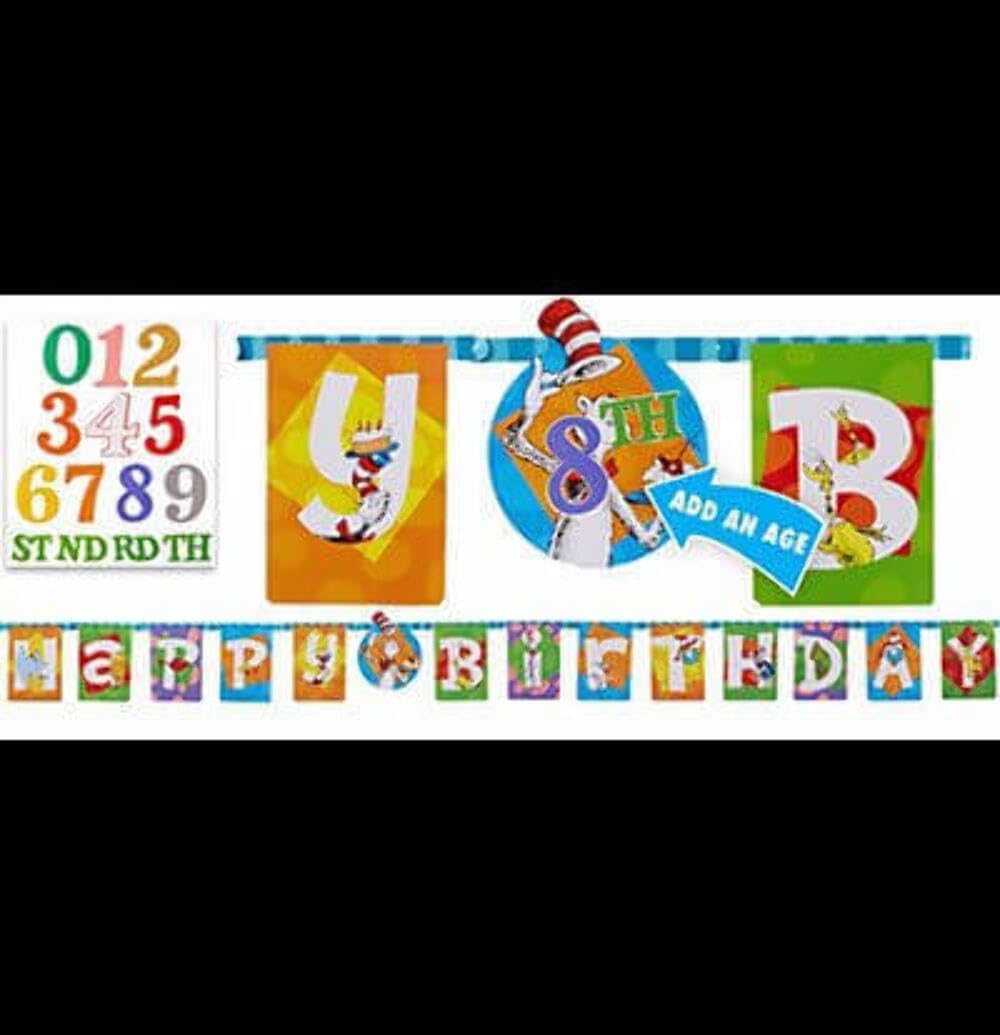 Happy Birthday Dr. Seuss Party, Add-An-Age Letter Banner, Jumbo