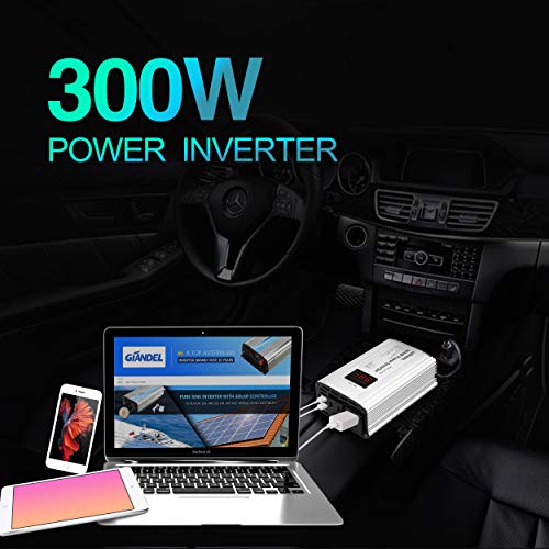 300W Power Inverter DC 12V to 110V AC Car Inverter with 4.8A Dual USB Car Adapter with LED Display