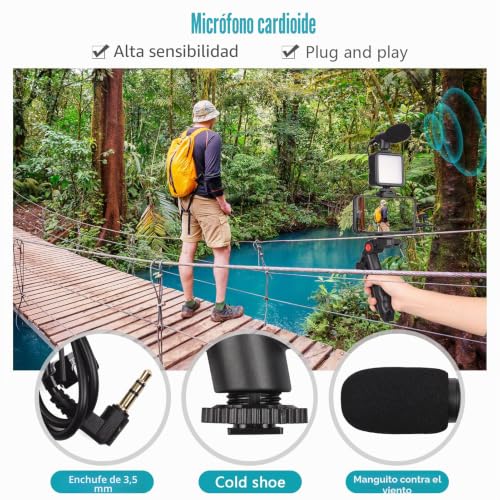 Kit de video para teléfono con micrófono trípode y luz LED Andoer 5