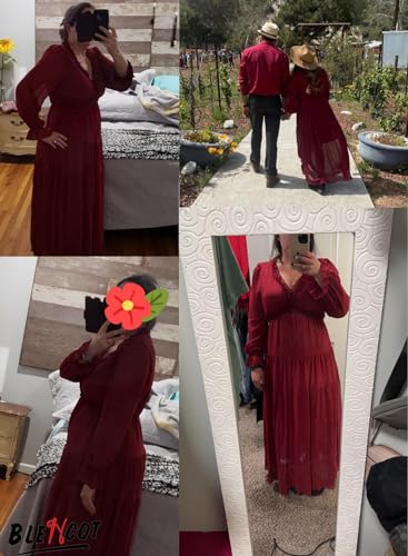 Image of BLENCOT Womens Casual Boho Floral Printed V Neck Long Sleeve Long Maxi Dress Spring Summer Dresses