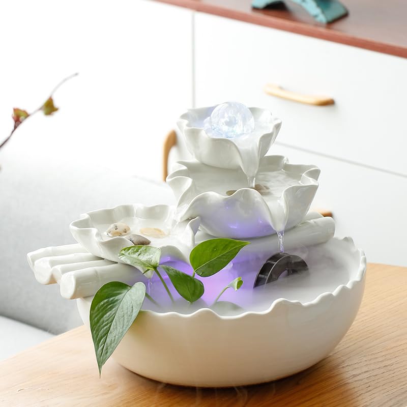 MIXIUJIEN Fontana d'acqua in ceramica per interni, tranquilla fontana da tavolo per decorazione domestica, meditazione e relax, regalo perfetto per l'inaugurazione della casa con atomizzatore (senza
