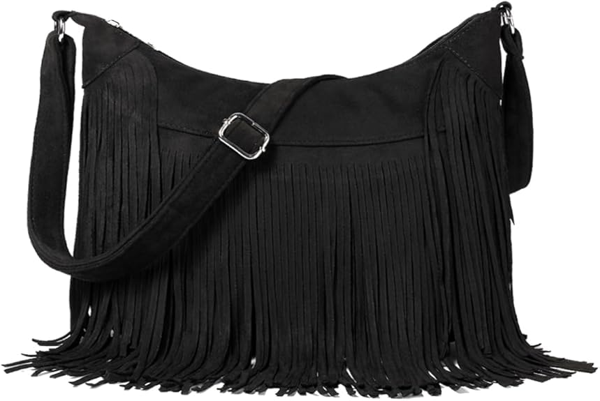 Image of Fringe Hobo Bags for Women - Vintage Suede Tassel Hippie Crossbody Bag Western Purse Cowgirl Purses Tassel Shoulder Bag