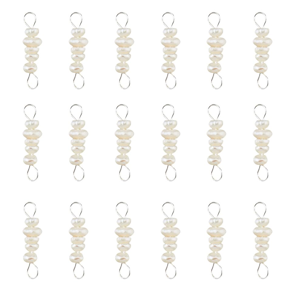 Hobbspring 30Pcs Natural Freshwater Pearl 0.95 Inch Links Cornsilk Pearls Pendant Connectors Pearl Bead Dangle Charms with Silver Metal Double Loops