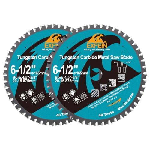 6-1/2" 48T Metal Circular Saw Blade - 2-Pack EXFEIN Tungsten Carbide Tipped Saw Blade Arbor 4/5" for Metal Sheet or Pipe, Angle Iron, Rebar, Ferrous Metals, Non-Ferrous Metals
