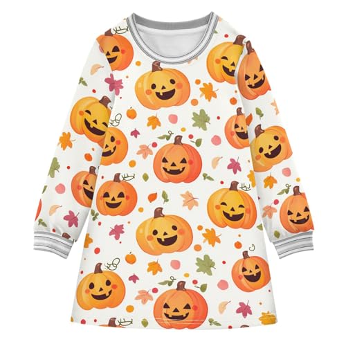 Kawai Pumpkin Girls Dresses Long Sleeve Sweatshirt Dress for Girls Winter Toddler Casual A Line Dresses Size 2-8T