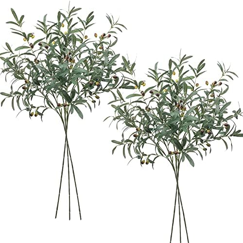 JOAFIH 6 PCS Large Artificial Olive Branches for Vases Fake Olive Leaf Stems with Olives 27" Tall Greenery Olive Tree Branch Plant for Home Wedding