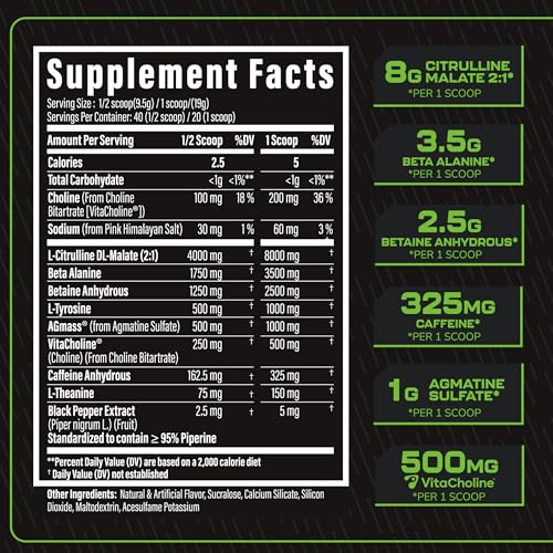 Image of TC Nutrition Batch 27 Pre Workout Powder - 8g Citrulline, 3.5g Beta Alanine, 2.5g Betaine, 325mg Caffeine | Instant Energy, Focus, Pumps, & Strength | Nitric Oxide Booster 20 sv (Sour Gummy Bears)