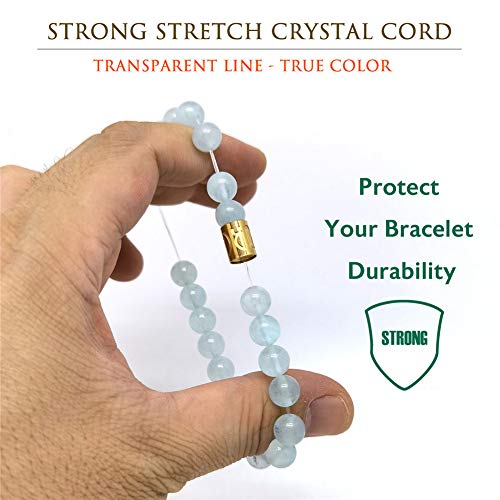Morchic Aquamarine Quartz Crystal Gem Semi Precious Stretch Bracelet For Women Men Unisex, Real Natural Blue Gemstone 8Mm Beads, Classic Simple Design Cuff Birthday Gift Birthstone 7.5 Inch #TOP3