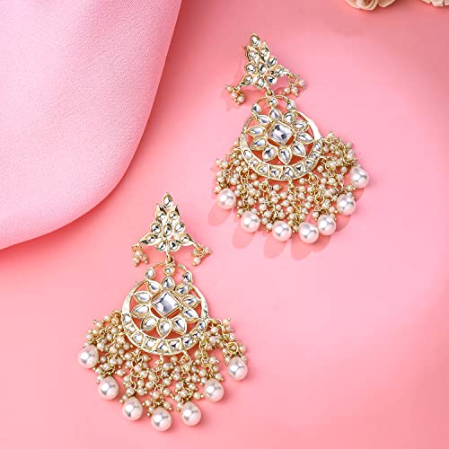 Kundans Chandbali Earrings Plated Studded Beads Drop