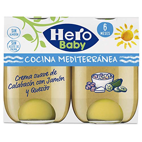 Hero Baby Cocina Mediterr�nea Crema Calabacin con Jam�n y Queso - Paquete de 2 x 190 gr - Total: 380 gr