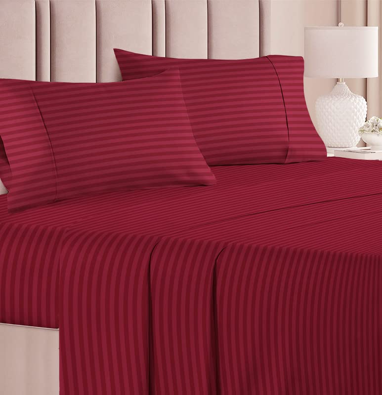 Image of BSB HOME Premium Cotton Solid /Stripe King Bedsheet with 2 King Size Pillow Covers | Double Bed with 210 TC Pure Cotton | Size - King Size 90x100 inches - Maroon