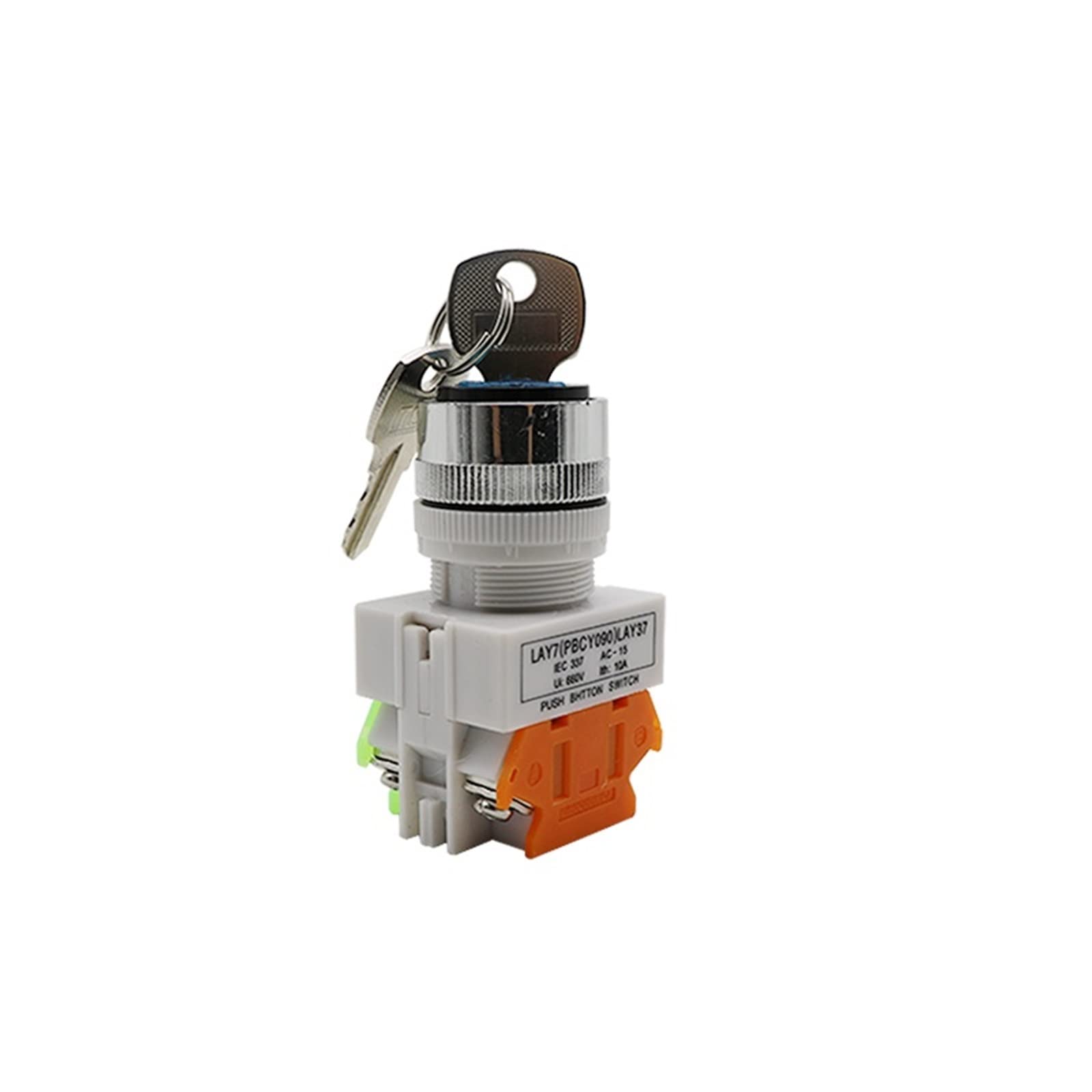 1pc LAY7 LAY37-11Y2 22mm Selector de perilla interruptor de llave de bloqueo giratorio 2 3 posiciones 1NO1NC 2NO con 2 llaves(3 Position,1NO 1NC)