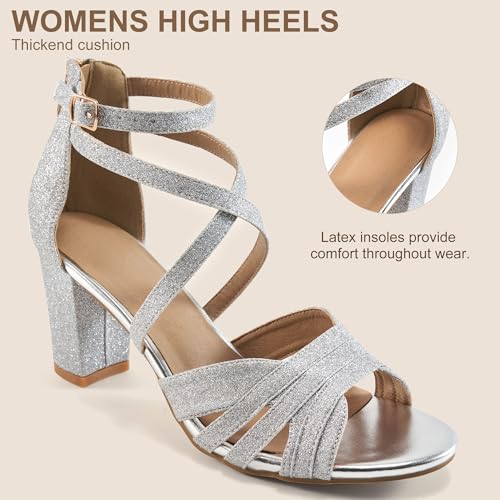 Ecetana Womens Heels Sandals Dressy: Chunky Strappy Block High Heels for Wedding Party Summer Comfortable Walking Shoes 20254