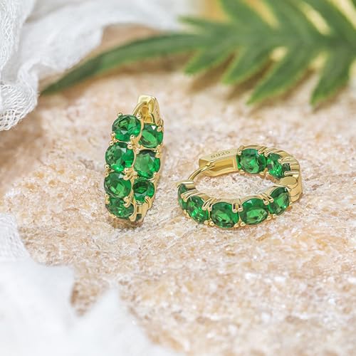 FSLEAD Green Hoop Earrings for Women,Emerald Green Earrings 14K Gold Plated Huggie Cubic Zirconia Rhinestone Inside Out Emerald Earring Irish St Patricks Day Christmas Holiday Jewelry Gift for Her — view 5
