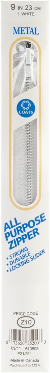 Coats & Clark All-Purpose Metal Zipper 9 Inch -White