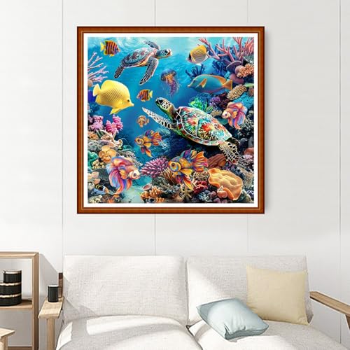 Image of Joyhoor Stamped Cross Stitch Kits for Beginners Needlepoint Kits for Adults Embroidery Kits 11CT Counted Cross Stitch Kits Printed Embroidery Pattern-Underwater World Animals 18x18 inchs