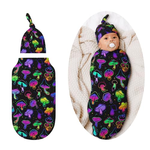Image of Mushroom Swaddle Blankets Soft Receiving Blanket Baby Swaddle Wrap for Baby Girls Boys