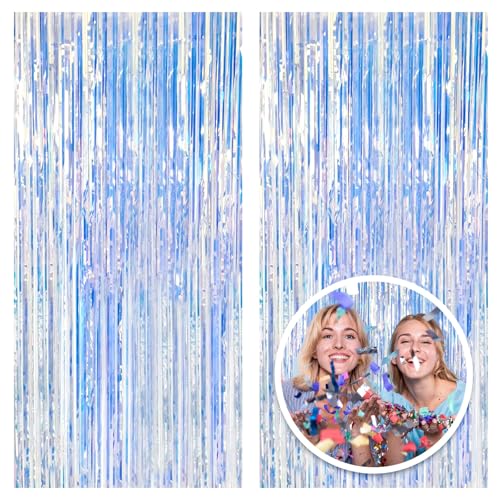 2 Pack Foil Curtain Backdrop Iridescent Metallic Tinsel Foil Fringe Curtains Photo Booth Props for Birthday Wedding Engagement Baby Shower Bachelorette Christmas Holiday Celebration Party Decorations