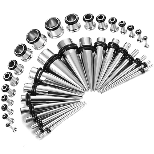 BodyJ4You 28PC Ear Stretching Kit - Beginner Gauges 12G-0G Starter Set - Surgical Steel Tapers Single Flare Plugs Tunnels - Women Eyelet Mens Earrings Expander Piercing Jewelry