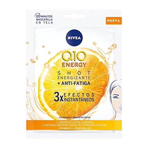 Las mejores mascarillas exfoliantes para este 2024 3 NIVEA Q10 Energy Mascarilla de Tejido con Vitamina C (1 ud), mascarilla antiarrugas con 3 efectos instantáneos, mascarilla facial con coenzima Q10 y vitamina C