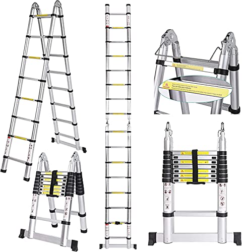 DÜSSELDORF/KANAKASAKI - Escalera Telescópica Uso Multiple de Aluminio, Plegable, Antideslizante, Extensible, Multifunción, Carga (Aluminio, 5 Metros)