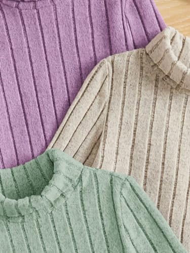 Floerns Girl's 3 Pcs Long Sleeve Solid Turtleneck Ribbed Knit Tee Shirt4