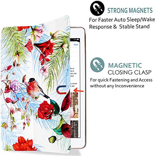 Image of DuraSafe Cases for iPad PRO 12.9 Inch 4th [ Pro 12.9 4 Generation 2020 ] A2229 A2069 MY2H2HN /A MY2J2HN /A Trifold Printed PC Lightweight Protective Clear Back Cover - Birds & Flowers