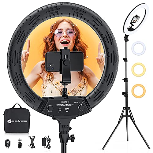 18 Inch Ring Light with Tripod Stand, Yesker LED Ringlight Color Temperature 3200K to 5500K Makeup Ringlights with Phone…