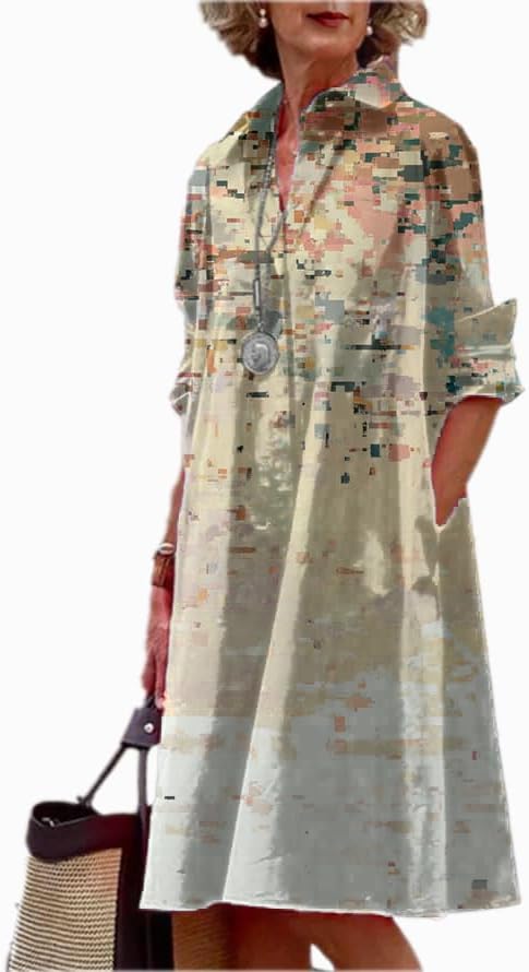 Shirt Dress for Women Floral Plus Size Long Sleeve Collared Button Down 2025 Summer...