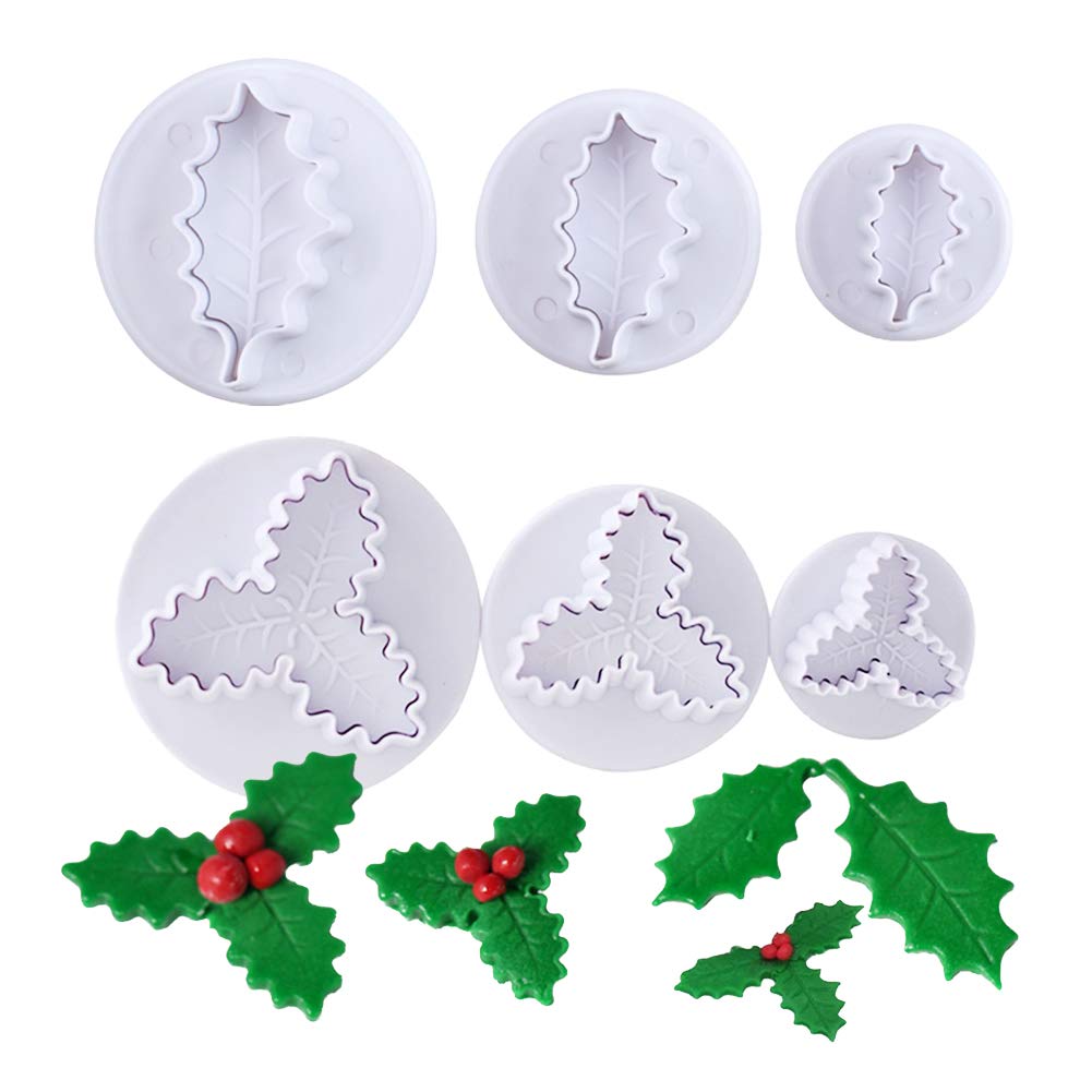 Ausstechformen für Weihnachten, Stechpalmenblätter, für Kuchen, Cupcakes, Zuckerguss, Dekoration, 6 Stück